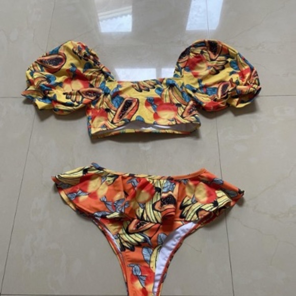 puffy sleeves two piece bikini print size S - Picture 2 of 3